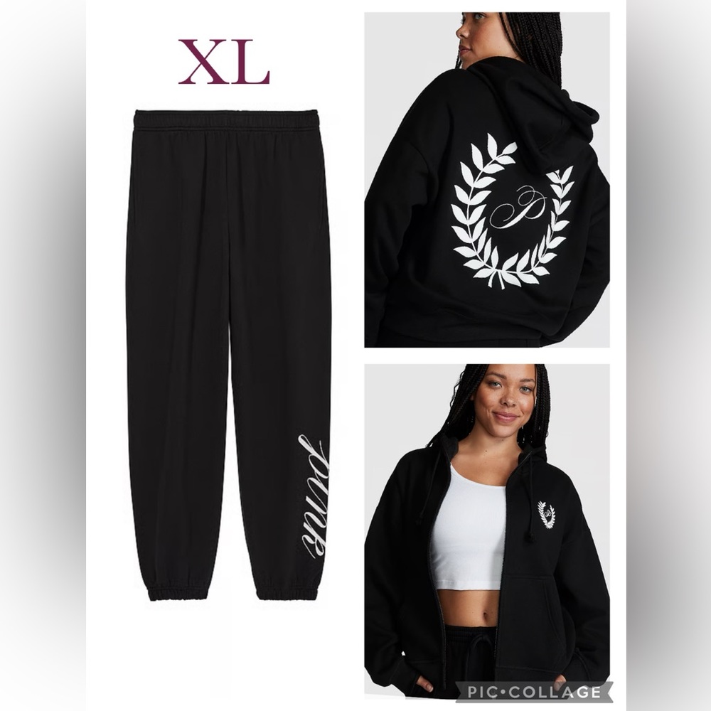 New VS PINK Full Zip Hoodie & Ivy Fleece Relaxed Sweatpants XL BLACK